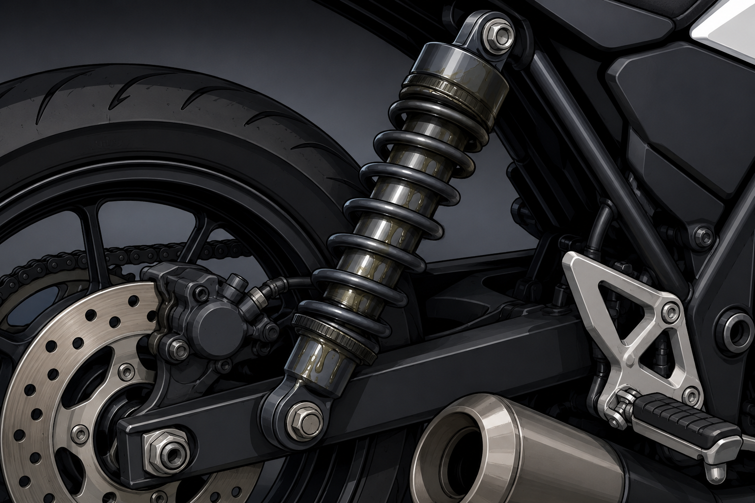 Motorcycle rear shock absorber with oil film