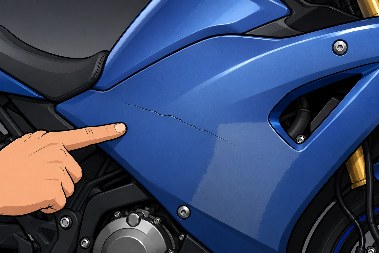 Motorcycle fairing crack and repaint inspection