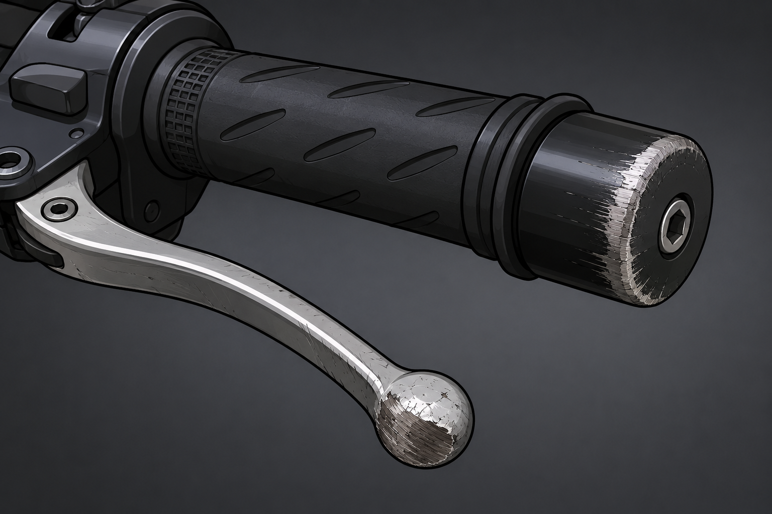 Motorcycle handlebar lever ground flat from a fall