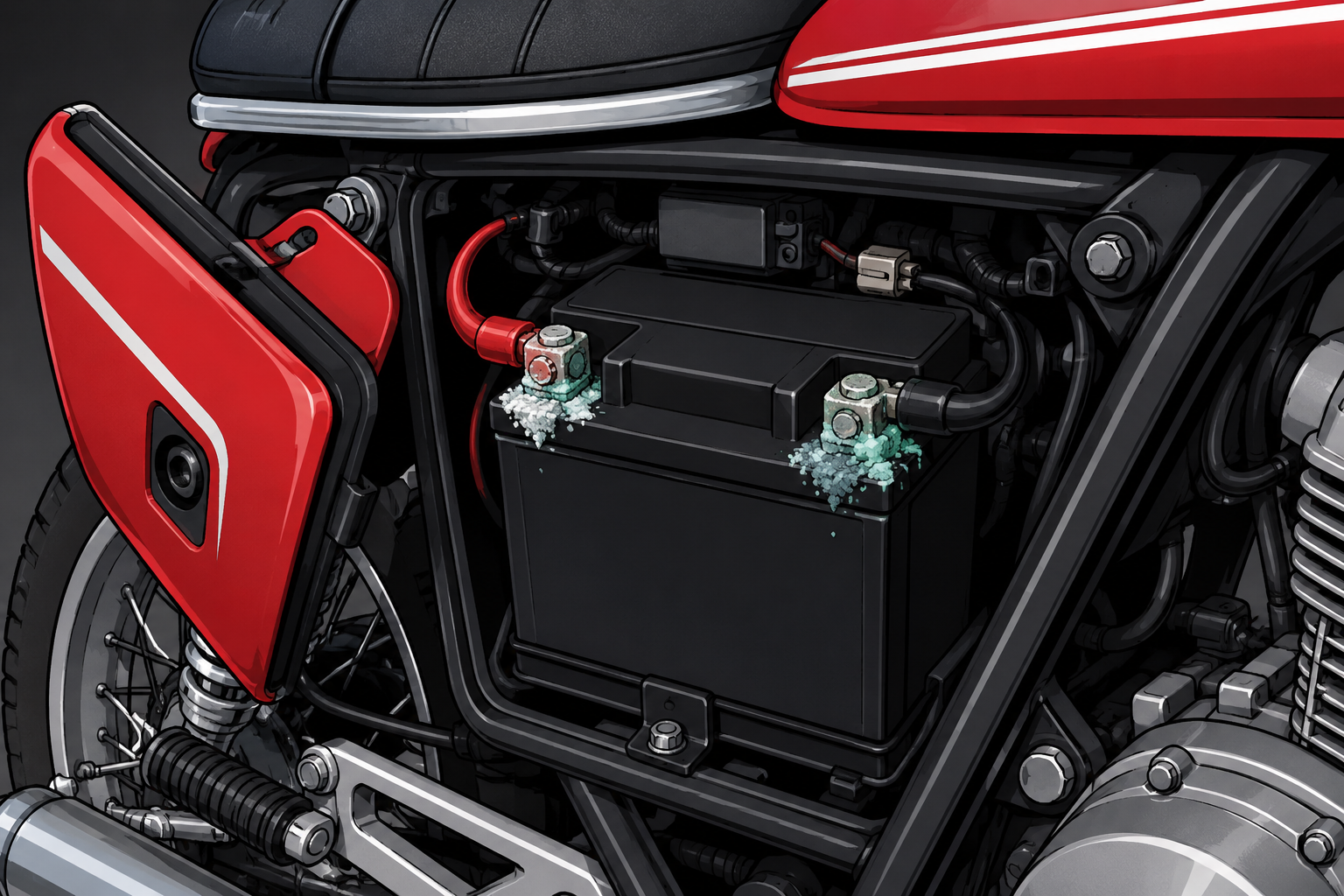 Motorcycle battery with corroded terminals