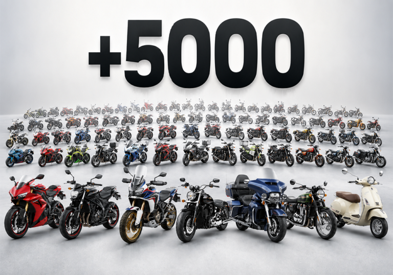 GoutchenBaBa motorcycle finder showing a database of over 5,000 bikes