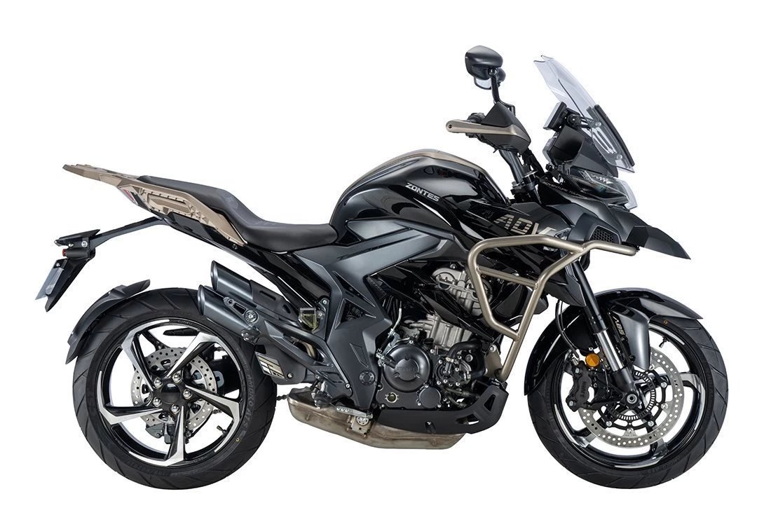 Zontes 350 T2 adventure-touring, front three-quarter studio shot